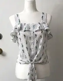 Elodie  Ruffled Green/ White Cactus Tank Top Size XS Summer Cowgirl