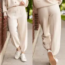 Free People Beach Hailee Sweater Knit High Rise Jogger Lounge Pants: Powder Sand