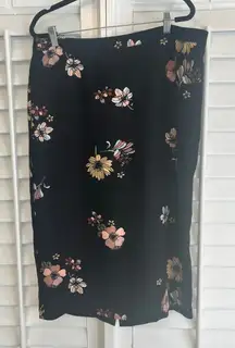 Who What Wear Black Floral Midi Skirt‎ Size 14W