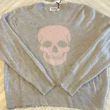 27 Miles Women’s Light Grey Skull Design Cashmere Sweater - Size S