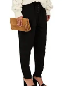 Ulla Johnson Black Pants Paperbag Waist Tapered Leg Button Detail Size 0 Women's