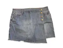 Womens Faded Denim Skirt Asymmetrical Hem Button Closure Size 17