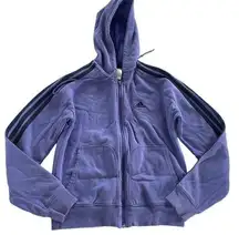 Adidas Jacket Women Medium Purple Fleece Black Stripe Zip Hooded Cotton Poly