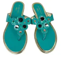 AK Anne Klein Achazie Thong Sandals Turquoise Silver Studs 7.5