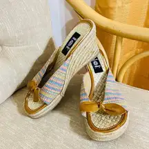 Lei vintage y2k slide on woven pastel colors front bow tie wedges sandals shoes