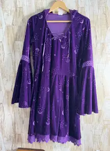 Spirit Halloween Purple Velvet Moon Star Bell Sleeve Hooded Dress L