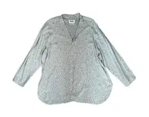 Flax Oversized Button Up Blouse Sheer Rayon Floral Pattern Tunic Blue Women’s M