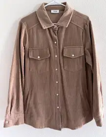 Blu Ivy‎ Shacket Womens Medium Beige Corduroy Pearl Snap Western Festival Boho