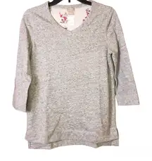 Chico’s‎ V Neck 3/4 Sleeve Sweatshirt Heather Grey 0