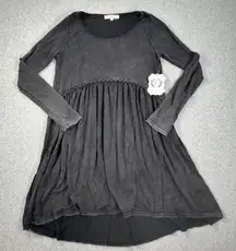 Andree by Unit Black Scallop Babydoll Mini Dress Women's Small Long Sleeve New