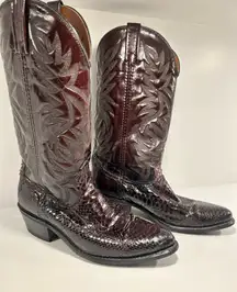 Men’s Burgundy Python Snake Skin Western Boots – USA Made – Size 8– Exotic