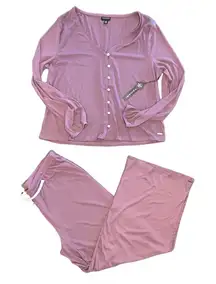 Tahari 2 piece pajama set super soft & cozy button top wideleg flowy pants NWT L