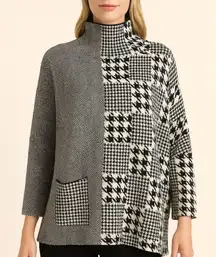 Joseph Ribkoff • White and Black Houndstooth Patchwork Patterned Sweater