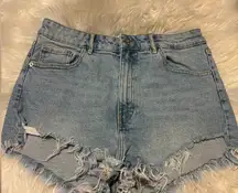 Zara Blue Jean Shorts Distressed Raw Hem