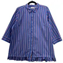 Joan Rivers Womans Button Up Blouse Size L Americana Ruffles Professional Career