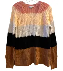 American Eagle Striped V Neck Long Sleeve Sheer Knit Sweater XS