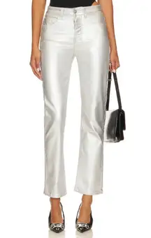 Superdown Regina Metallic Jean Silver Straight Leg Jeans Revolve Size 32 NEW