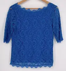 Pim + Larkin Griffin Boatneck Eyelash Lace Top Women’s Size Small in Royal Blue