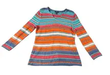 LRL Lauren Jeans Co Womens Medium Pink Orange Stripe LS Linen Blend Knit Sweater