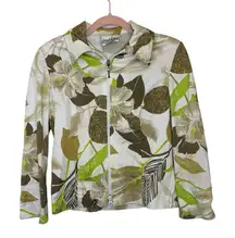 Vintage Joseph Ribkoff Green Tropical Floral Zip Jacket 8 Resortwear Designer