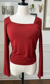 OGL Move Brami Rust Square Neck Long Sleeve Ruched Top L