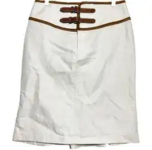 Ralph Lauren A-Line Skirt Ruffled Hem Pleated Cinch Back Double Belted White 6