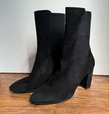 Stuart Weitzman Black Stretch Suede Pointed Toe Mid-Calf Boots Pull On 9.5 M