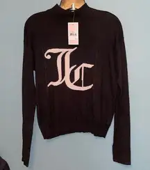 Juicy Couture Mock Neck Intarsia Logo Sweater in Pitch Black Size Large