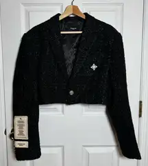 Ardencode World Black Cropped Tweed Bouclé Sparkle Jacket Rhinestone Button L