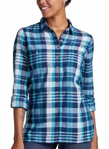 Toad&Co Organic Cotton Indigo Ridge Roll Up Longsleeve Shirt Pullover Plaid L