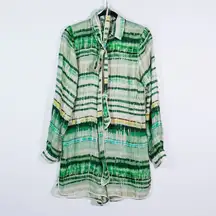 ALEXIS Florentyn Silk Blend Chiffon Collared button Down Belted Romper Emerald S