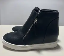 Lane Bryant Women Ankle Boot Black Dual Zip Inside Wedge Heel Almond Toe Size 7W