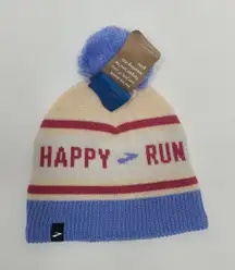 Brooks Run Happy Heritage Pom Beanie Sand Blue Red‎ Unisex One Size NWT