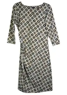 J. McLaughlin Catalina Cloth Retro Mod Knee Length Dress Brown‎ Cream V-Neck Med
