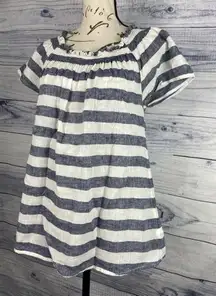 BeachLunchLounge Linen Tee Shirt Womens S Off On Shoulder Smocked Pleat Striped