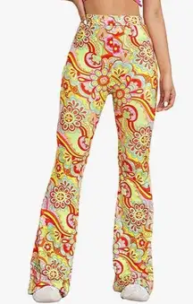 NWT Yellow & Pink Floral Flare Pants / Stretchy, Y2K, Festival