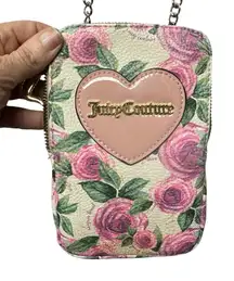 Juicy Couture Pink Floral Cross-Body Bag Brown Leather Strap