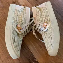 SATORISAN Hamoru Woven Raffia Women’s Ivory Mid Top Sneaker Shoes 39 8.5
