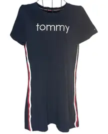 Tommy Hilfiger‎ Women's S Logo Tee Shirt Dress Navy Red Track Stripe Sporty