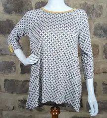 Matilda Jane Tunic Top Woman's Small White Black Yellow Trim Patterned Loose‎