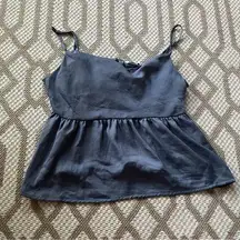 satin cowl neck dusty blue tank peplum blouse small