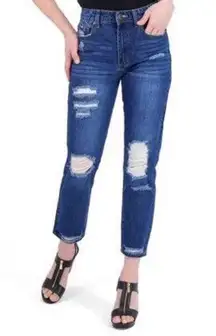 GOGO High Rise Distressed Mom Jeans Dark Wash (Juniors) Size 5