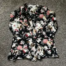 Vintage North Style Black Floral Sheer Ruffle Kimono Cardigan Size M