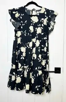 SOFIE THE LABEL Size M Black‎ Cream Floral Swing Tiered Dress