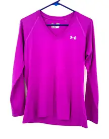 Under Armour Size Medium Shirt‎ Pink Fuchsia Long Sleeve Heat Gear Semi Fitted