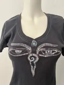 Vintage Ellemenno Boho Top Size L Third Eye Grungecore Whimsical Y2K Delias Gray