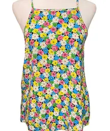 modcloth Young Threads Tank Floral Camisole Top Square Neck Green Blue Size S