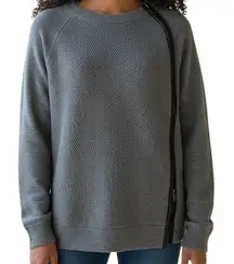 VINCE Gray Wool Waffle Knit Crew Neck Sweater Leather Detail Zipper Size S