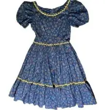 1960s VTG Cottage Core Prairie Tier Square Dance Dress Floral Blue Women’s 10