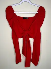 Pretty Little Thing Red Lightweight Crepe Chiffon Tie Front Crop Top Sexy Fairy‎